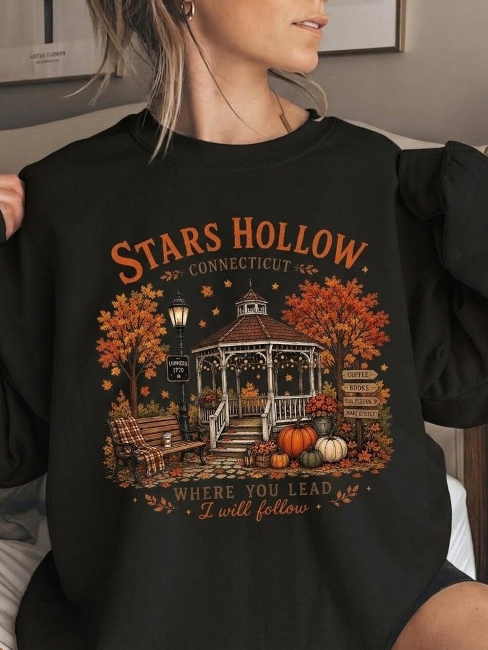 Stars Hallow Where You Lead Cozy Fall Bookish Graphic Autumn